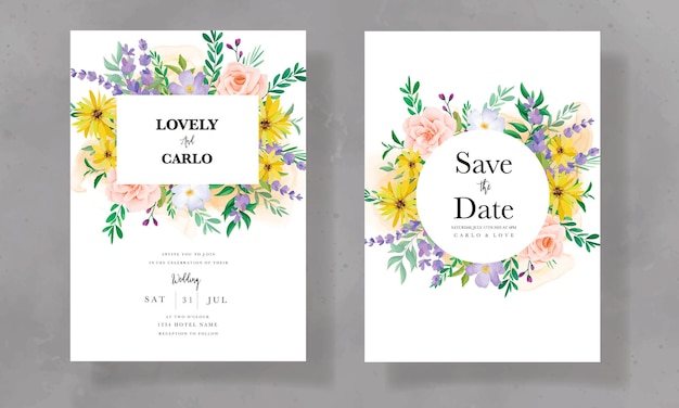 Free vector beautiful wild flower wedding invitation card