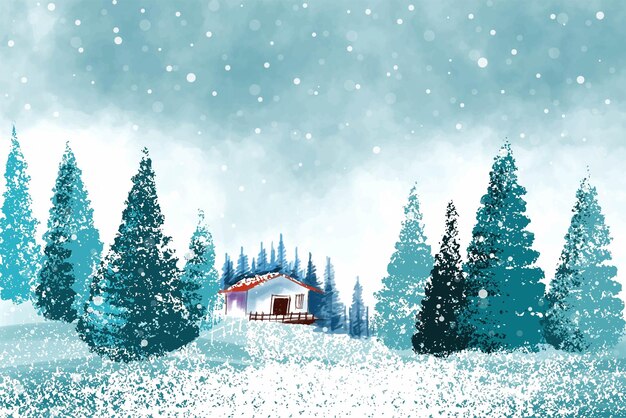 Free vector beautiful winter landscape snowy christmas tree card background