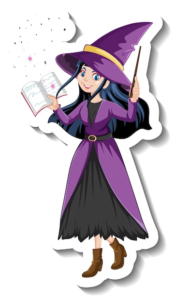 Free vector beautiful witch cartoon character sticker