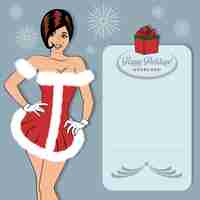 Free vector beautiful woman dressed as santa claus