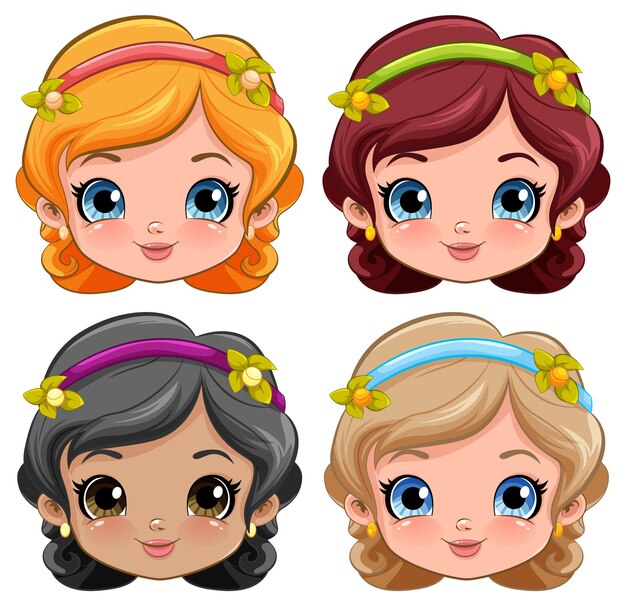 Beautiful woman face cartoon set