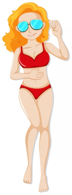 Vettore gratuito bella donna in bikini rosso, prendere il sole