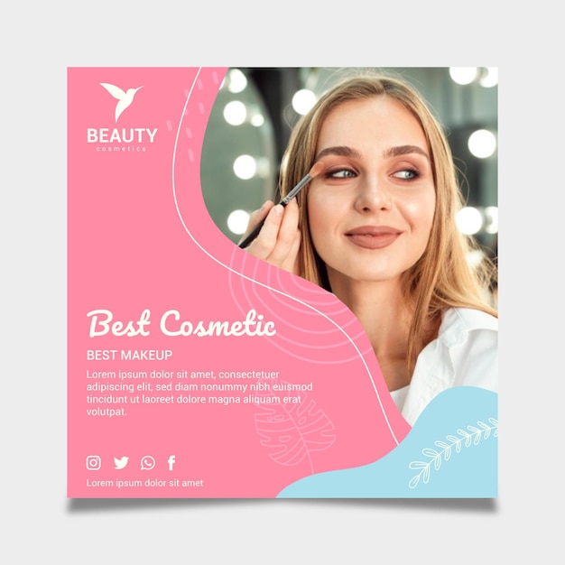 Free vector beautiful woman wearing make-up square flyer