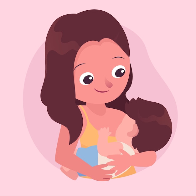 Free vector beautiful woman with her baby breastfeeding illustrated