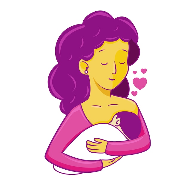 Free vector beautiful woman with her baby breastfeeding illustrated