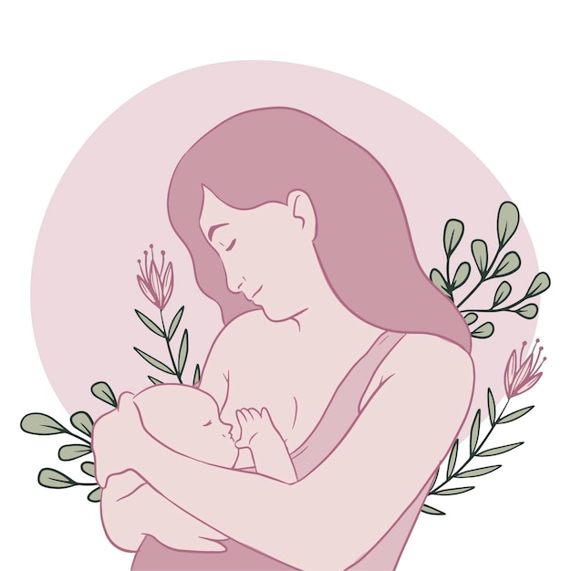 Free vector beautiful woman with her baby breastfeeding illustrated