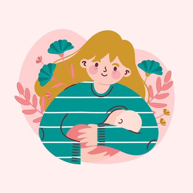 Free vector beautiful woman with her baby breastfeeding illustrated