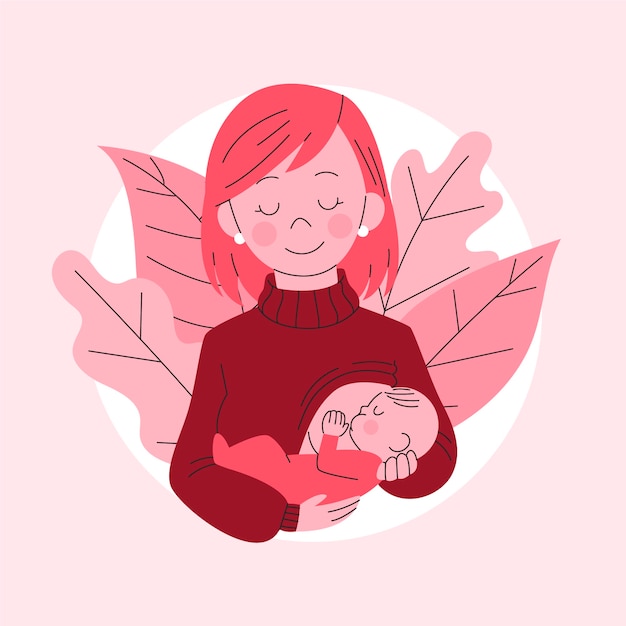 Free vector beautiful woman with her baby breastfeeding illustrated