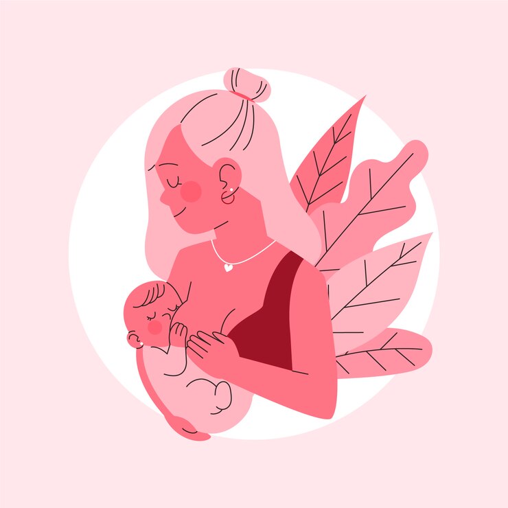 Free Vector beautiful woman with her baby breastfeeding illustrated
