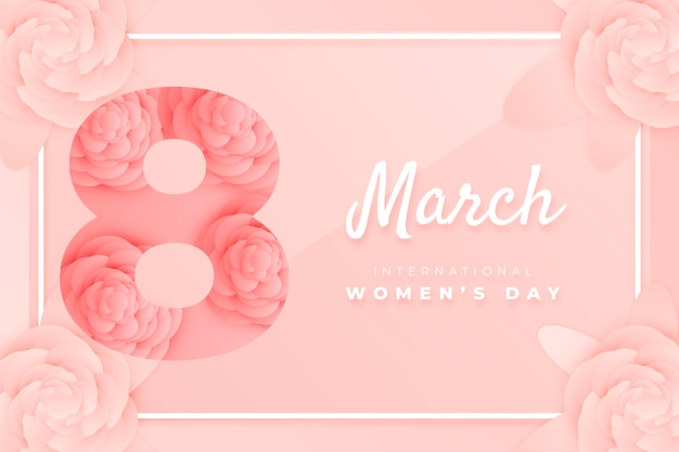 Beautiful women's day representation in paper style with lettering