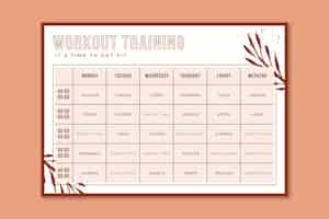 Free vector beautiful workout plan calendar