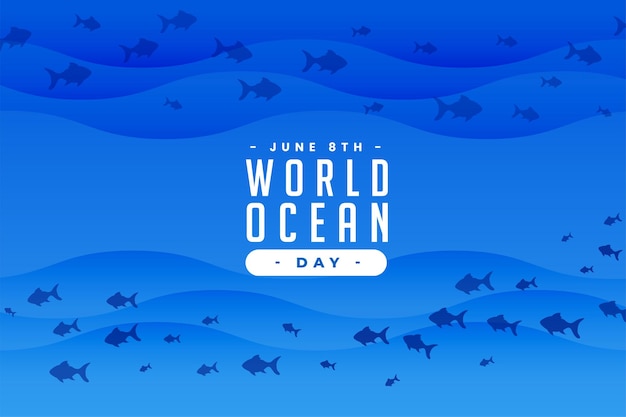 Бесплатное векторное изображение Красивый фон дня мирового океана с глубоким синим морем и водной жизнью
