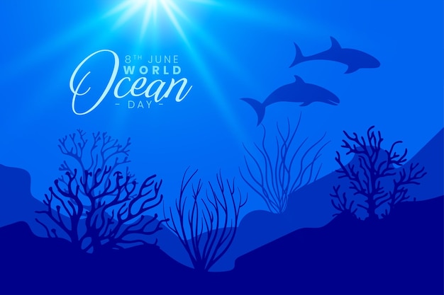 Free vector beautiful world ocean day concept background protect earth's water and marine life