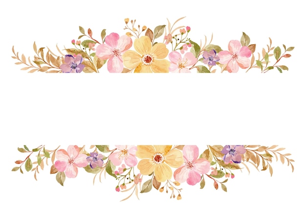 beautiful yellow pink floral frame with watercolor