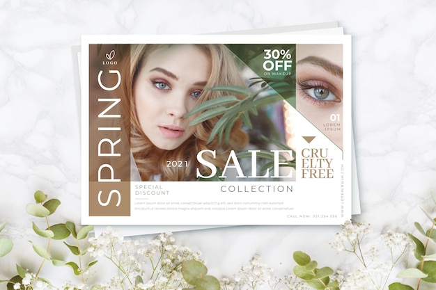 Free vector beautiful young woman sale spring season concept