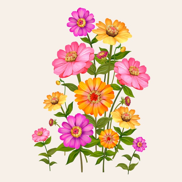 Vettore gratuito bella illustrazione di fioritura della pianta di zinnia