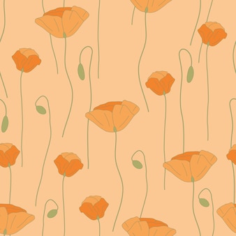 Красивые дикие цветы мака дизайн ткани бесшовные модели с весенними цветами и листьями