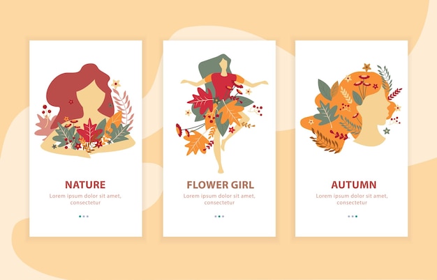 Free vector beauty of autumn girls with floral decorations