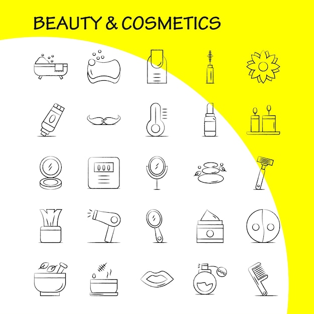 Free vector beauty and cosmetics hand drawn icons set for infographics mobile uxui kit and print design include beauty cosmetic lipstick cosmetic mortar natural vessel flower icon set vector