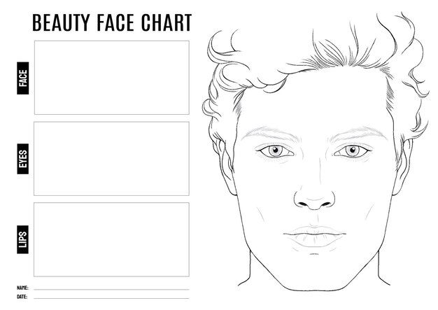 男の顔の描画と美容フェイスチャート