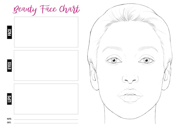 무료 벡터 현실적인 여자 얼굴 그리기와 아름다움 얼굴 차트
