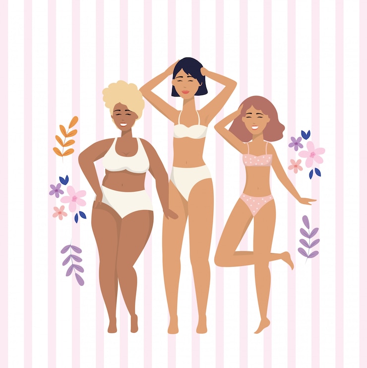Free Vector beauty girls wearing underclothes with branches plants