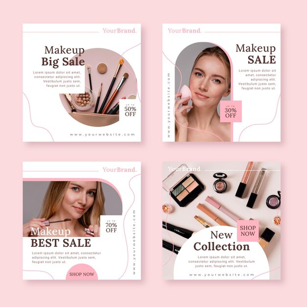 beauty instagram post set flat design