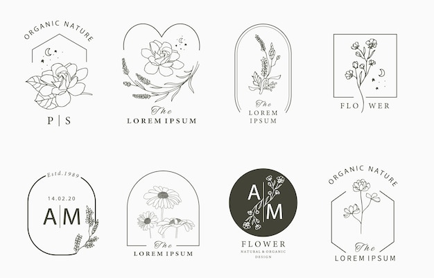 Beauty occult logo collection with geometric,magnolia,lavender,moon,star,flower. Premium Vector