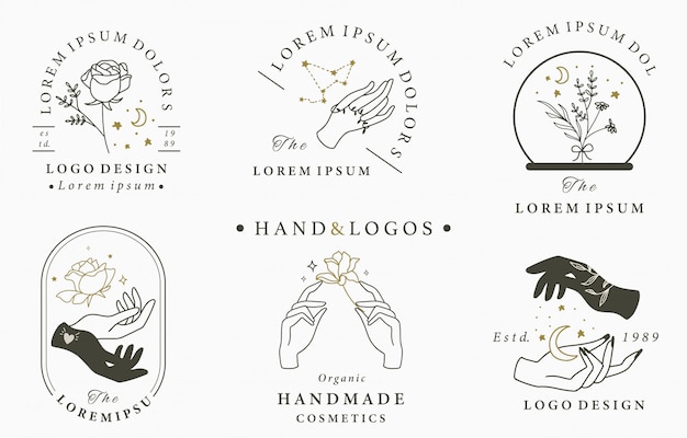 Beauty occult logo collection with hand,geometric,crystal,moon,rose. illustration for icon,logo,sticker,printable and tattoo