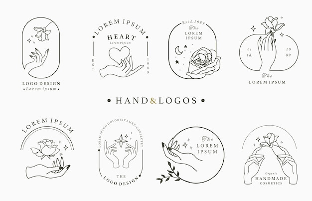 Beauty occult logo collection with hand,geometric,rose,moon,star,flower.