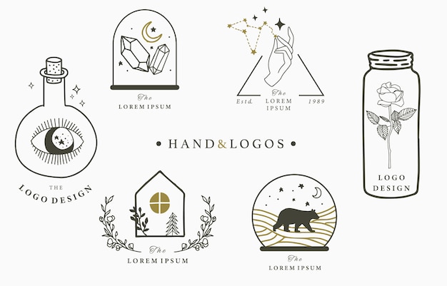 Beauty occult logo collection with magic elements