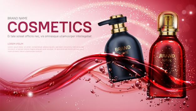 Free vector beauty product cosmetics bottles banner.