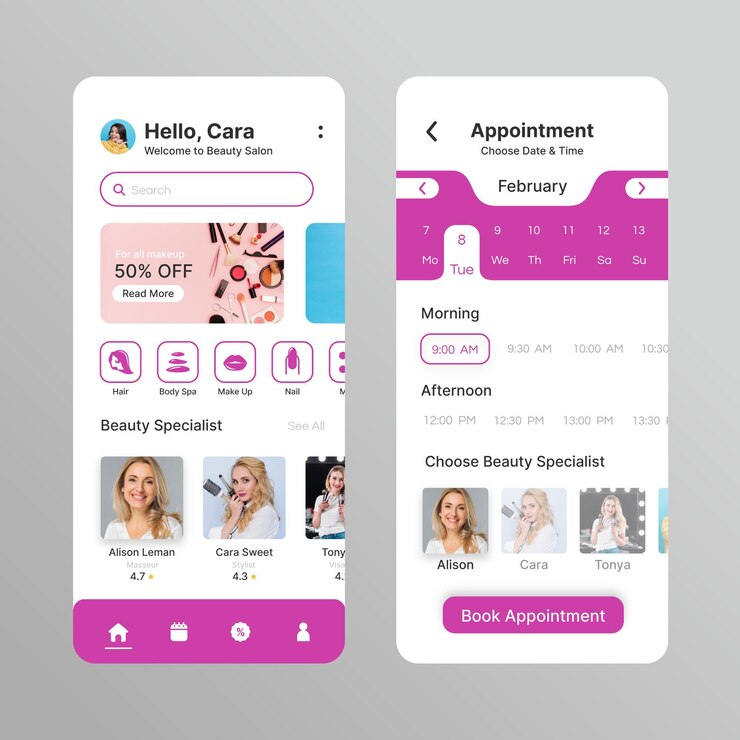 Free Vector beauty salon booking app with photo