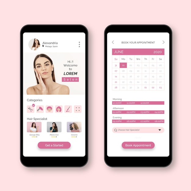 Free vector beauty salon booking application template with photo