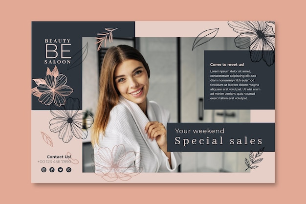 Beauty salon floral banner  template