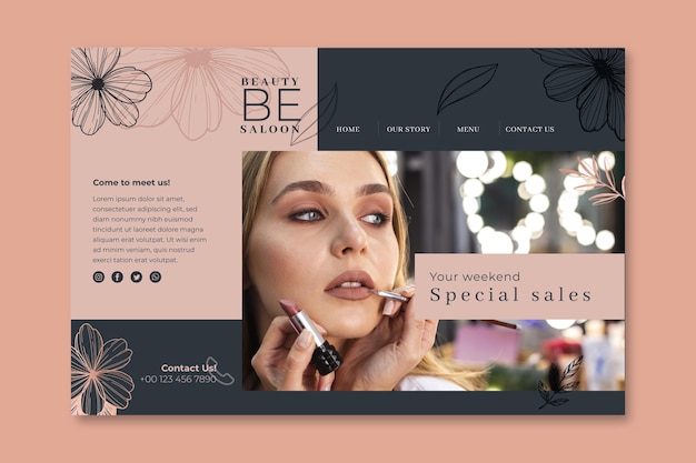 Free vector beauty salon floral landing page template