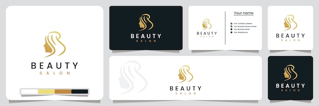 Салон красоты, стрижка, в стиле штрих-арт и золотой цвет, вдохновение для дизайна логотипа