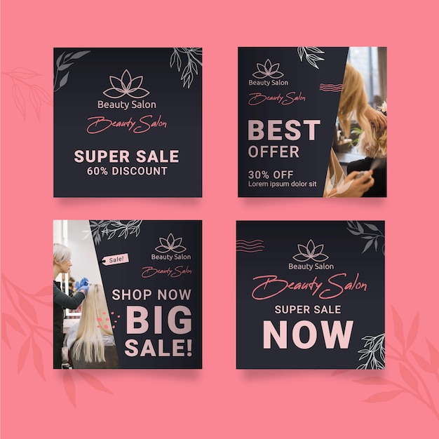 Free vector beauty salon instagram post collection