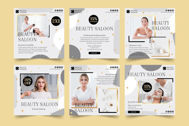 Free vector beauty salon instagram posts