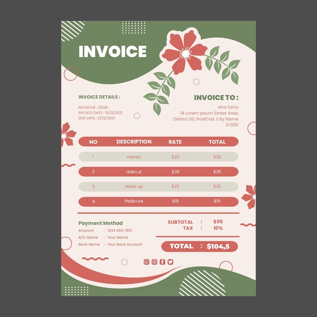 Beauty salon invoice template design