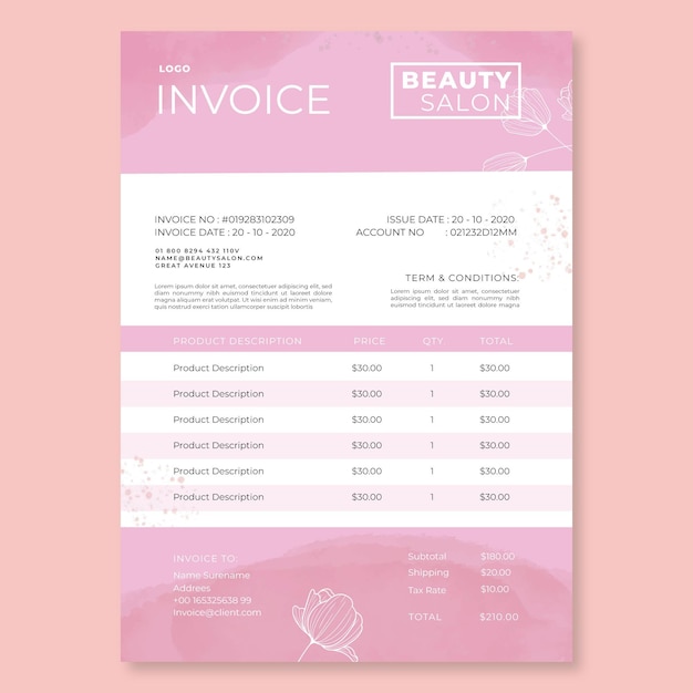 Free vector beauty salon invoice template