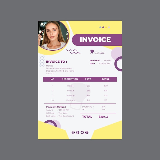 Free vector beauty salon invoice template