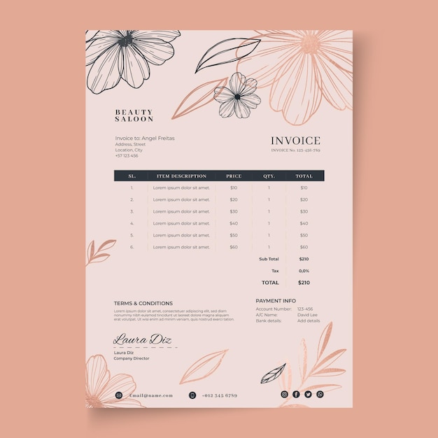 Free vector beauty salon invoice template