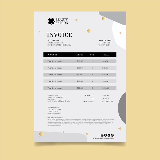 Beauty salon invoice template