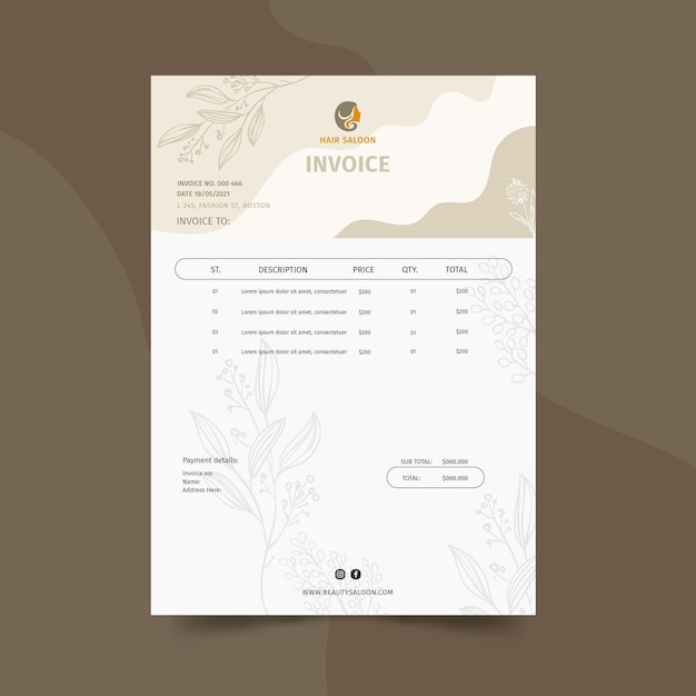 Free vector beauty salon invoice template