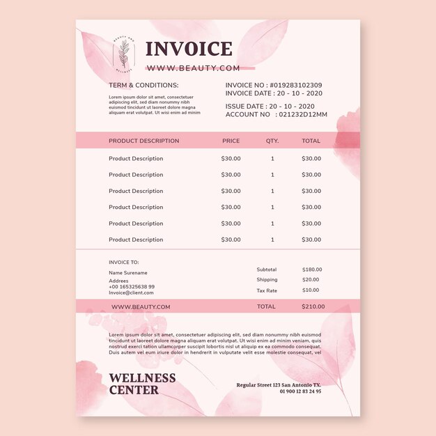 Beauty salon invoice template