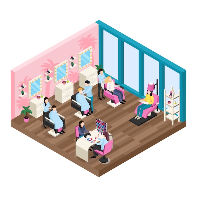 Beauty salon isometric composition