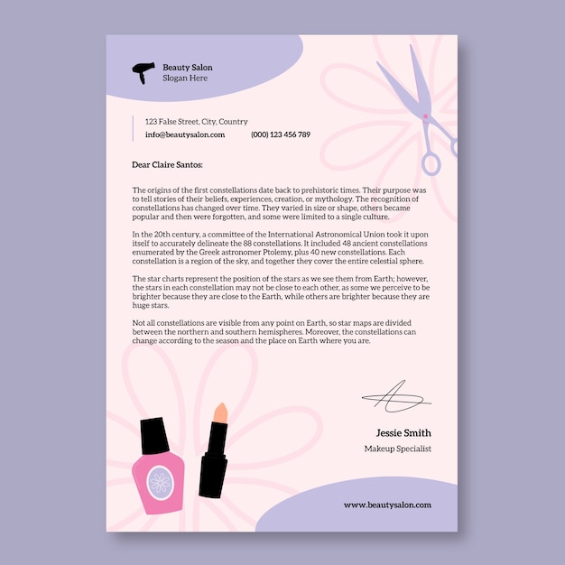 Beauty salon letterhead template