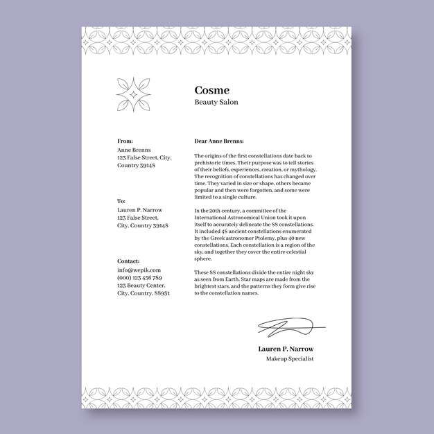 Beauty salon letterhead template