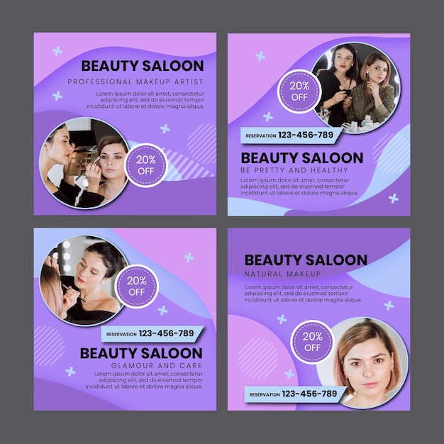 Free vector beauty salon social media posts template